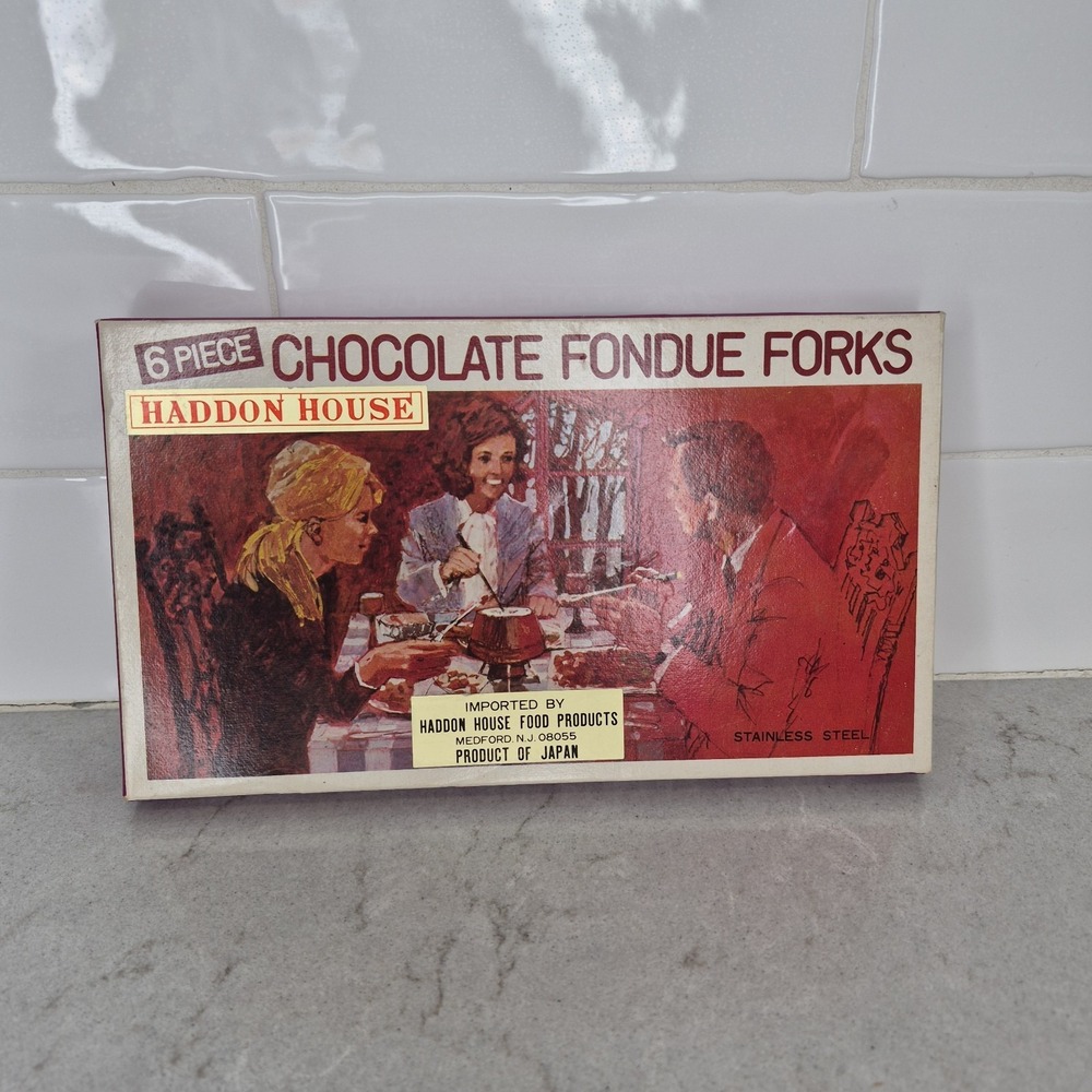 Vintage 1960s Haddon House 6pc Chocolate Fondue Forks Wooden Ball Tips Multcolor